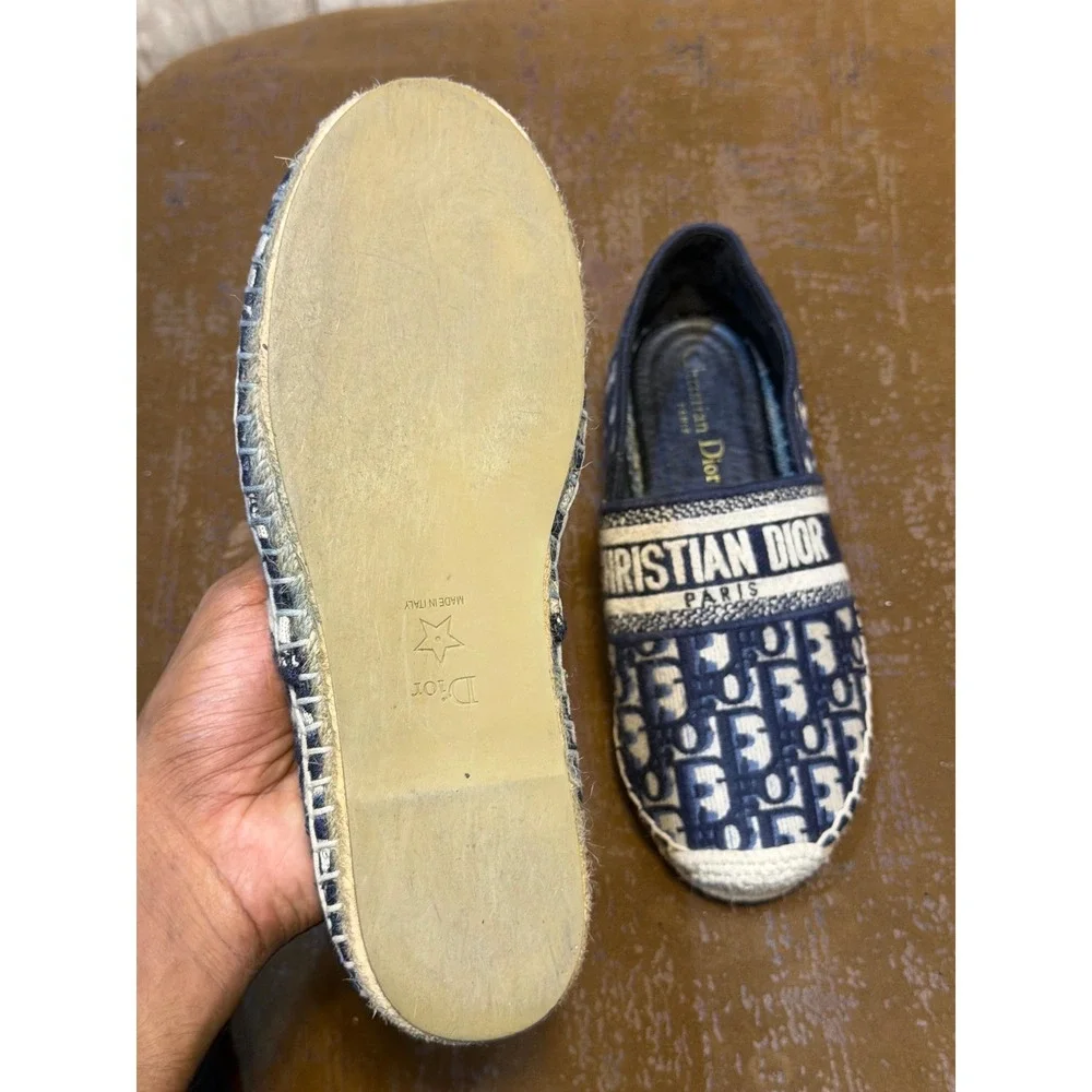 Christian Dior Granville Espadrilles Navy Blue Oblique Monogram Flats CL 1119 38